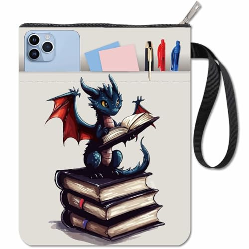 CRASPIRE Funda de Libro con Diseño de Dragón Protector Libros Bolsillo Lavable con Cremallera Y Bolsillo Adicional Amantes los Y Compañeros Clase