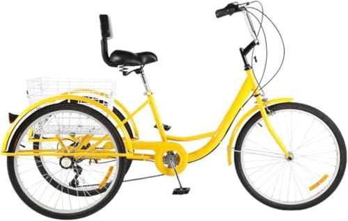 Adult Tricycle 24 Inch 3-Wheel Bike Single Speed with Light and Basket, Height Adjustable, Perfect for Shopping and Picnics, Ideal Elderly Bicycle for Outdoor Use