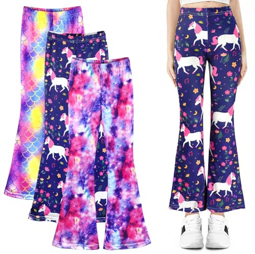 BondEron 3-pack flickor utsvängda byxor – snygga barnleggings med för skola, dans och vardag, storlekar 104–158