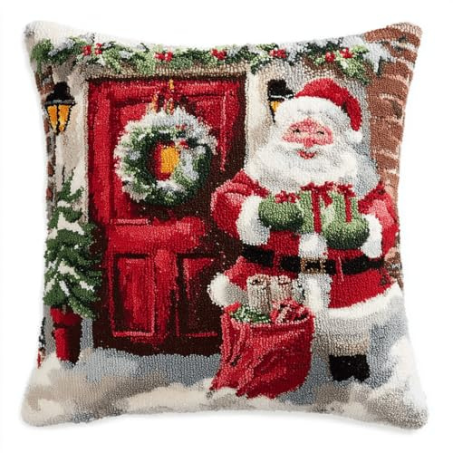 ANSIWEIGO Juego de cojines de nudos, 43 x 43 cm, juego de anudados para niños y adultos con diseño de Navidad, alfombra de nudos hecha a mano con efecto 3D, como regalo de Navidad 19