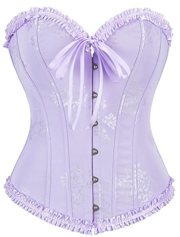 Corset Mujer Medieva Corsé Bustier para Halloween Satín Corsé Push Up de Encaje Gotico Piraten Corpiños Cintura Bustier Tops con Patrón Jacquard Gótico Elegante Corpiño de Carnival (04-Purple, M)