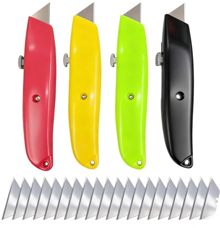 Aiweijia Utility Knives, Aluminum Alloy Box Cutter with 20 Extra Replacement High Carbon Steel Blade, Non-Slip Handle & Portable Hanging Hole Design for DIY, Crafting, Packaging, and Construction Use