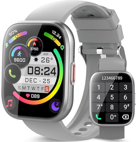 aycy Smartwatch Damen Herren, Fitnessuhr Damen mit Telefonfunktion 1.85 Zoll Touchscreen, IP68 Wasserdicht Smart Watch mit schrittzähler Schlafmonitor, Uhren Herren für Android iOS, grau