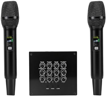 Vvikizy Trådlös Mikrofon Karaoke Mixer System, Dubbla Handhållna Trådlösa Mikrofoner med Ljudkort Högtalarinstrument för Karaokeprestanda