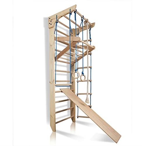 Sportgerät Turnwand Klettergerüst Kinder-3-240 Holz Kinder Gym Kletterwand Sprossenwand mit Stange Fitness - Zertifikat!