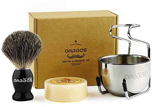 Anbbas Rasierset Luxus Herren Geschenk Set Rasierpinsel Dachshaar silberspitz mit Rasierschale und Pinselhalte Klassische Nassrasur 100g Rasierseife aus Schafmilch