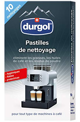 durgol pastilles de nettoyage pour machines à café – Version française – Nettoyant pour machines à café toutes marques – Enlève les résidus associés au café – 10 pastilles