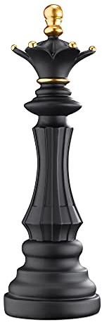 Navaris Chess Statue Decor Piece - 14.5 Tall Decorative Resin Sculpture - Large Game Figure Decoration Ornament for Home, Office, Study - Black Queen