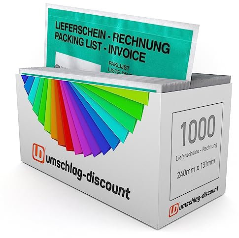 umschlag-discount – grüne Versandtaschen aus Papier für Lieferscheine, Rechnungen, Retourenscheine & Co – 1000 Stück selbstklebende Lieferscheintaschen, 240 x 131 mm (DIN lang)