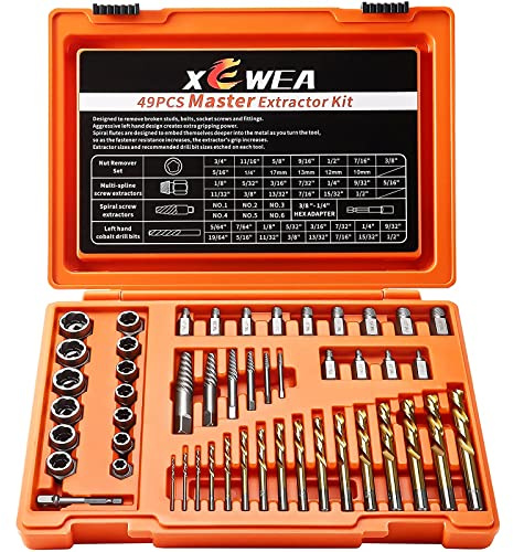 XEWEA 49PCS Screw & Bolt Extractor Set, Left Hand Drill Bit Set