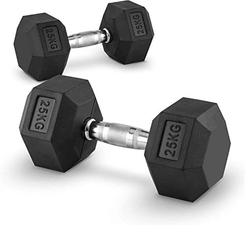 Technofit Hex Hantel Hex Kompakthantel aus Gummi, Hexagon-Hantel, Krafttraining, Fitness Hantel, Muskelaufbau, Bodybuilding 1 x 25 kg einzeln