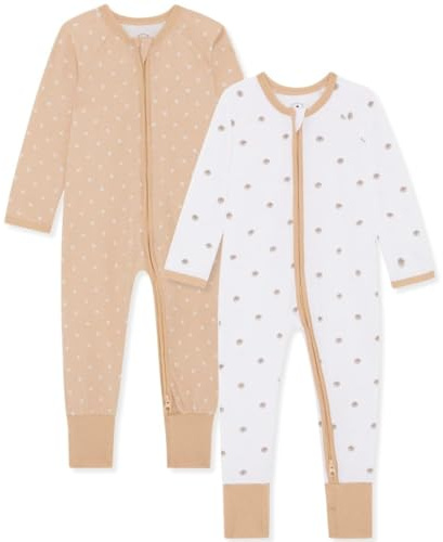 Bramble & Bear Confezione da 2 Tutine per Bambini e Bambine, Pigiami in Cotone Biologico, Tutine con Zip Intera e Facile Accesso, Rovo & Biscotto, 3-6 Mesi