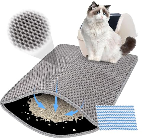 Grey Cat Litter Mat, Double Layer Eva, Non-Slip Waterproof, 60 X 45 Cm
