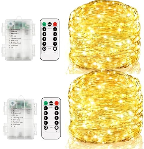 2 styck Batteridriven ljusslingor, 6M 60 LED Ljusslinga med fjärrkontroll och timer, Batteridriven ljusslinga med kabel vattentät för inomhus utomhus Jul Bröllop Dekoration (Varmvitt)