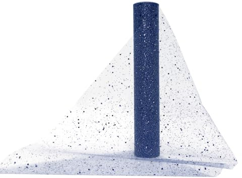 30cm X 9.1m Rotolo Tulle Blu Scuro Natale Glitterato, Bobina Tulle con Punti Luccicanti, Tulle Nastro Decorazione per Natale, Festa di Nozze, Compleanno, Albero di Natale, Decorazione Artigianale