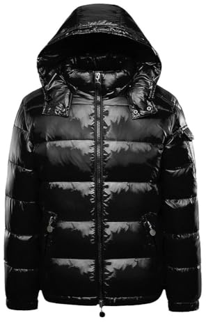 ZLXHFFH Herren Daunenjacke mit Kapuze Kurze Daunenjacke für den Winter, glänzend, für Herren, winddicht, wasserdicht, mit abnehmbarer Kapuze mit Reißverschluss