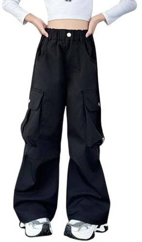 Jeans pour Filles Enfants Pantalons en Denim évasés à Jambes Larges Jeans de Jazz Danse Décontracté Ample Pantalon Cargo Bootcut pour Ado Fille Y2k Pas Cher