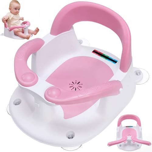 MAIKKB Baby Bath Seat 6 Months Plus,Sit Up Bath Seat with Temperature Alert,Baby Bath Chair for Babies 6 Months+,Baby Bath Support Toddler Bath tub seat with Open Backrest+4 Suction Cup Pink