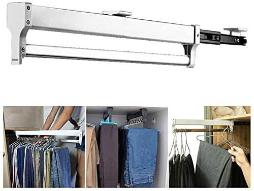 Supporto per Abiti Regolabile - Asta Appendiabiti Estensibile con 2 binari scorrevoli, Asta Appendiabiti Estraibile Regolabile da 30 a 80 cm, Portata 25 kg (800 mm/31,5 Pollici)