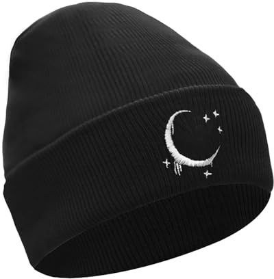 YAMEIZE Stylish Beanie Knitted Hats for - Women Men Soft Slouchy Knitted Hat Autumn Winter Gothic Skull Cap Warm Hat Outdoor Black