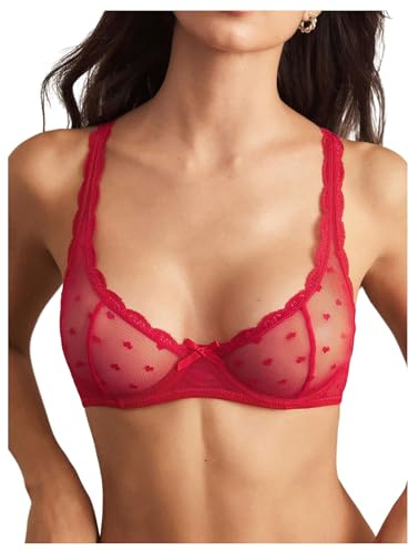 SweatyRocks Women's Sexy Triangle Bralette Lace Bow Wireless No Padded Bra