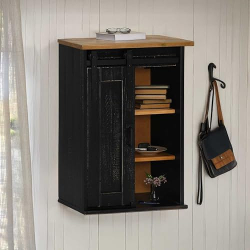 Frdhee Mueble de salón para armario, armario colgante con puerta corredera, color negro, 49 x 22,5 x 70 cm, madera de pino, muebles de comedor para cocina, salón, comedor