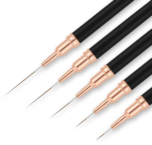AYBUY Set Pennelli per Nail Art, 5 Pezzi Pennelli per Unghie, Pennelli Liner di Precisione per disegnare e punteggiare le unghie, Disegnare Linee Fini Attrezzo, dimensioni 7/9/11/15/25 mm, Nero