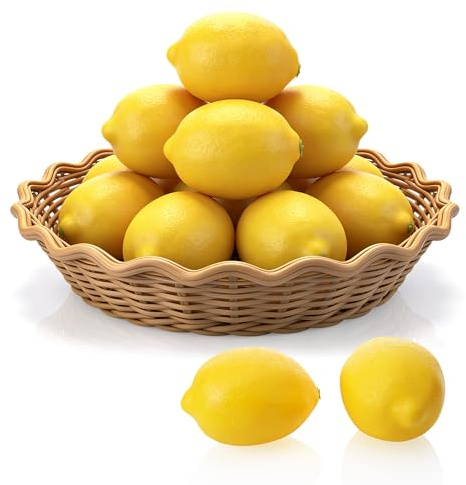 Hejo 12 Pezzi Artificiale Giallo Limone 9 x 6,5 cm, Limoni Decor Artificiale Realistica, Frutta Finte Decorativa Realistica per Cucina Festa vasi Decorazione e Accessori Fotografici