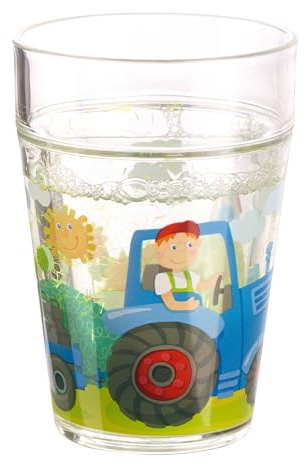 HABA Glitzerbecher Traktor – Kinderbecher Effekt ab 3 Jahren | Robuster 150-ml-Becher aus Kunststoff mit schwebenden Glitzerelementen