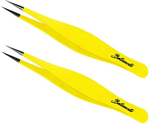 Bellesante 2 PCS Precision Surgical Grade Tweezers - Best Stainless Steel Sharp Tweezers for Ingrown Hair Extraction, Precise Eyebrow, Facial and Body Hair Grooming, Splinter, & Tick - Needle Nose
