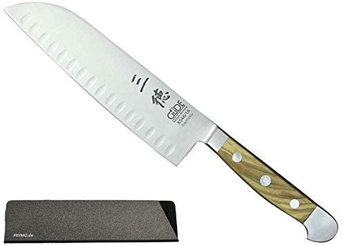 Güde Alpha Olive Messer Kochmesser Santoku Brotmesser Schälmesser Schinkenmesser Chai Dao ohne/mit Gravur + Prymo Farbe 1) Messer OHNE Gravur, Größe Santoku Kulle 18cm