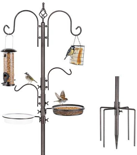 ERYTLLY Bird Feeding Station Kit Bird Feeder Pole Wild Bird Feeder Hanging Kit Planter Hanger Multi Feeder Hanging with Metal Suet Feeder Bird Bath for Attracting Wild Birds
