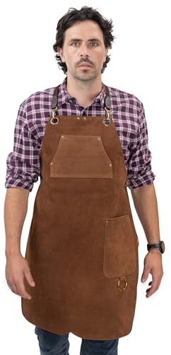 Angus Stoke Tablier en Cuir de qualité supérieure - Tablier de Barbecue en Cuir intégral - Tablier en Cuir Vintage coupé Une Fois - BBQ & Cuisine - Stan (L-XL)