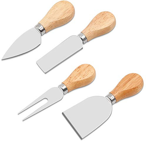 Hongtellor Cheese Knife Stainless Steel-Set of 4 Cheese Knives with Wood Handle Stainless Steel Cheese Slicer Cheese Cutter for Family Gathering Christmas Halloween Party (4pcs Heart-Shaped)