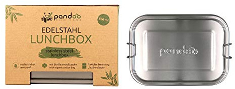 pandoo Edelstahl Lunchbox | 800ml | inkl. Baumwollbeutel, Divider und E-Book | auslaufsichere umweltfreundliche Brotdose Kinder & Erwachsene | Bento Box | flexibler Trennsteg