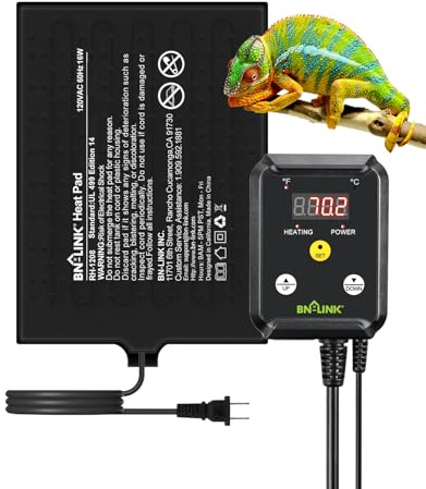 BN-LINK Durable Reptile Heating Pad 8 X 12 with Digital Thermostat Under Tank Heater Terrarium Warmer Combo Set for Turtles, Lizards, Frogs, and Other Reptiles