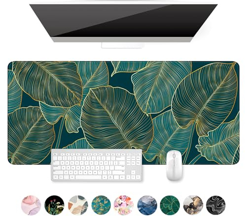 Auhoahsil Desk Mat, Ultra Large Mouse Pad, XXL Gaming Mousepad, Green Tropical Leaves Deskpad, Big Extended Full Size Mouse Pad, Desktop Desk Matt for Keyboard, Laptop & Computer, 35.5 x 15.7 in
