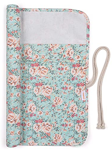 Coopay Estuche para Agujas de Tejer de 14 pulgadas,Almacenamiento de Agujas de Tejer Rectas, extra largo, kit de almacenamiento de agujas,Bolsa de Almacenamiento de Flores,con 20 Ranuras, lona