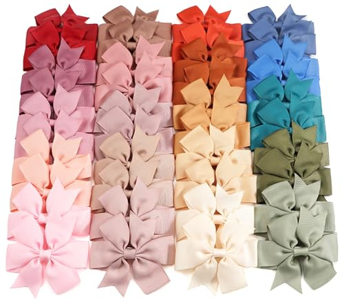 CÉLLOT 40PCS 3 Inch Boutique Grosgrain Ribbon Pinwheel Hair Bows Alligator Clips for Baby Girls Toddlers Accessories Teens In Pairs(Pastel Colors)