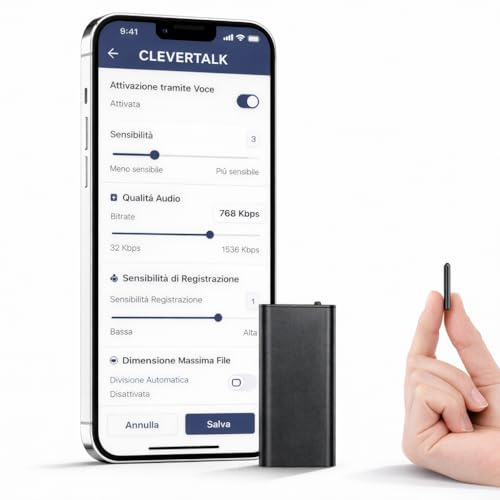 CleverTalk Q1 Registratore Vocale con IA | Attivazione Vocale | App Mobile, Mac, Windows e Web | Cloud Europeo GDPR | 32GB | Audio HD 1536kbps | USB-C