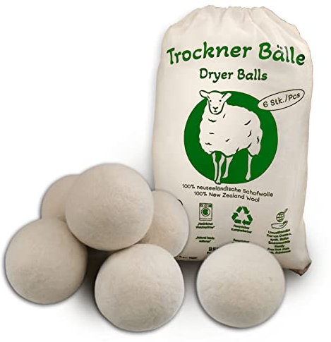 Berninja Trocknerbälle XXL 6er Set – 100% Öko Schafwolle – Natürlicher Weichspüler für Wäschetrockner – Wiederverwendbar & Energie Sparend – Für Daunen, Baumwolle & empfindliche Wäsche