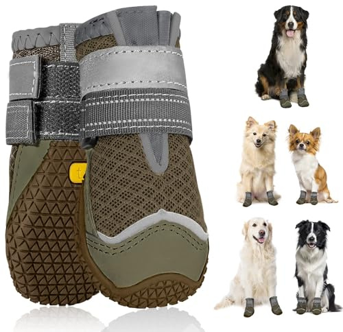 SlowTon Stivali per Cani, Protettore Traspirante della Paw del Cane, Doppio Regolabile e Lavabile Antiscivolo Scarpe per Cani con Striscia Riflettente, Comodi Stivali da Passeggio del Cane per Cani