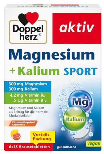 Doppelherz Magnesium + Kalium SPORT Magnesium und Kalium als Beitrag für die normale Muskelfunktion - vegan - 6 x 15 Brausetabletten mit Zitronen-Grapefrucht-Geschmack