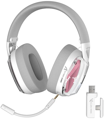 EWEADN x Attack Shark L60 Auriculares para Juegos Wireless Ultra-Light, Cable/2.4G/Bluetooth, Auriculares Inalámbricos Multiplataforma para Gaming, Micrófono Desmontable, Volumen Estéreo - White
