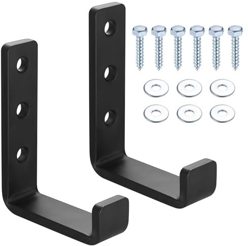 2pcs Ganchos Resistentes para Pared en Forma de J, Ganchos de Acero al carbono Negros Universales, Percheros, Ganchos para Abrigos,Soporte de Pared para Artículos Voluminosos (2) (2pcs alargar)