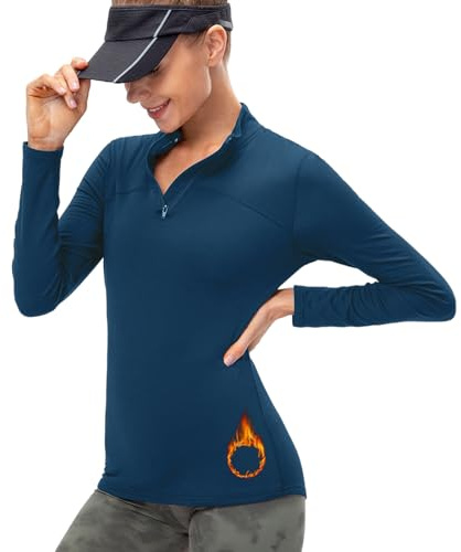 ATRACTIVOLL Maglia Sportiva Donna Manica Lunga Maglietta da Corsa con Mezza Zip Traspirante Leggera Palestra Termica Fitness Autunnale Invernali Baselayer Funzionale Compressione vestibilità Slim
