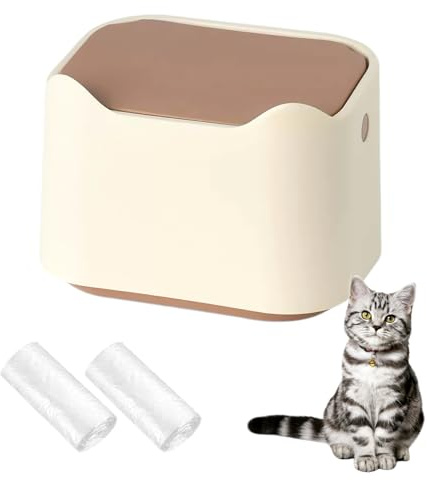 Mini-Mülleimer für Katzenstreu, mit Deckel zum Drücken, inklusive 60 Nachfüllbeuteln (Braun)