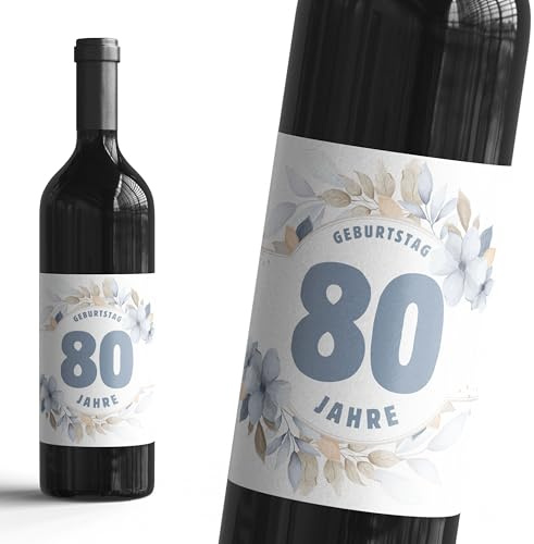 80 etichette decorative per vino, spumante e idee regalo – Adesivi autoadesivi come decorazione di compleanno con numeri annuali, set da 6 etichette per bottiglia per anniversario per donna e uomo