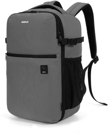 ECOHUB for Ryanair Cabin Bags 40x20x25, Underseat Travel Backpack with Anti-Theft Pocket, Cabin Size Carry on Bag for Airplanes, Water-Resistant Hand Luggage Bag with Laptop Compartment, 20L-Grey