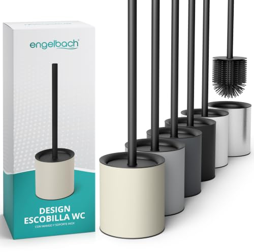 Engelbach® Escobilla WC Silicona – Escobillero Baño Acero Inoxidable Antisalpicaduras – Cepillo Inodoro Higiénico y Duradero con Diseño Elegante – Color Arena